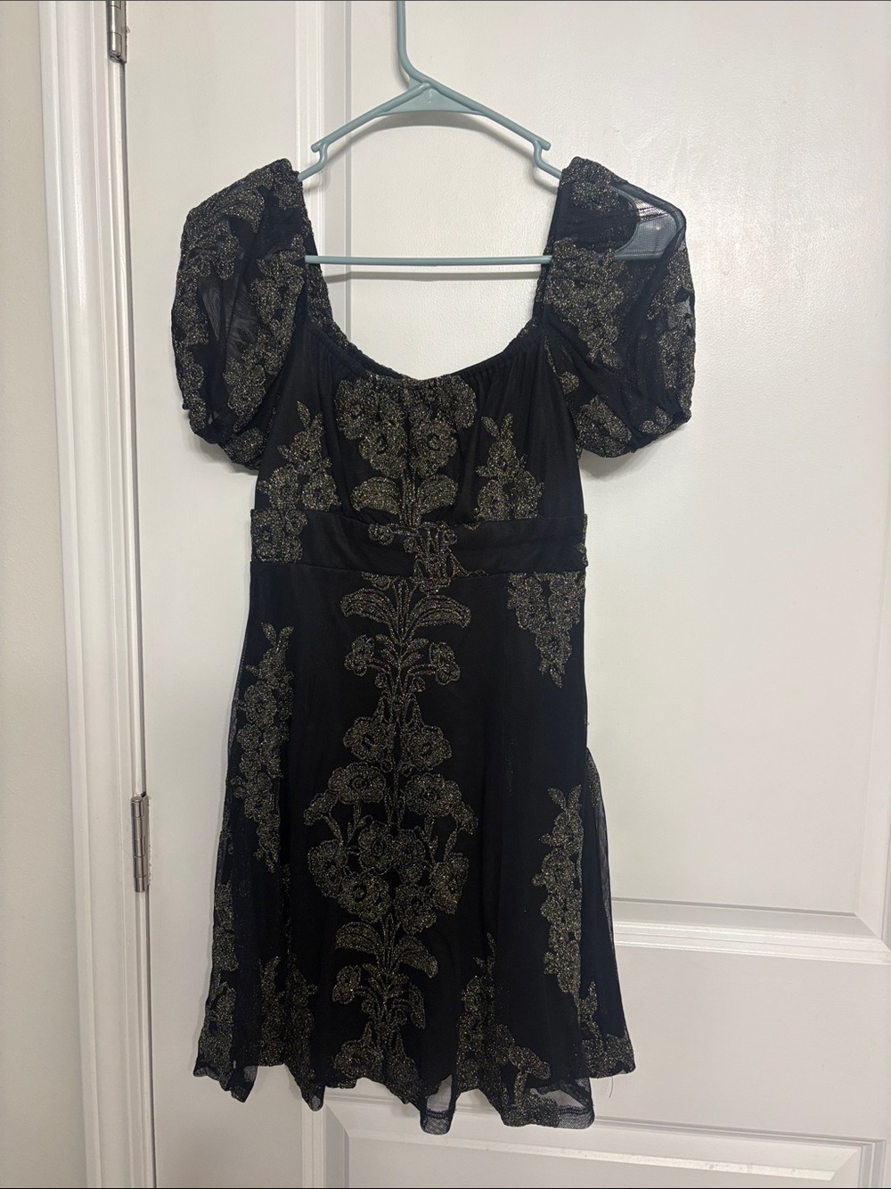 Altar'd State Black Dress with Gold Floral Embroidery